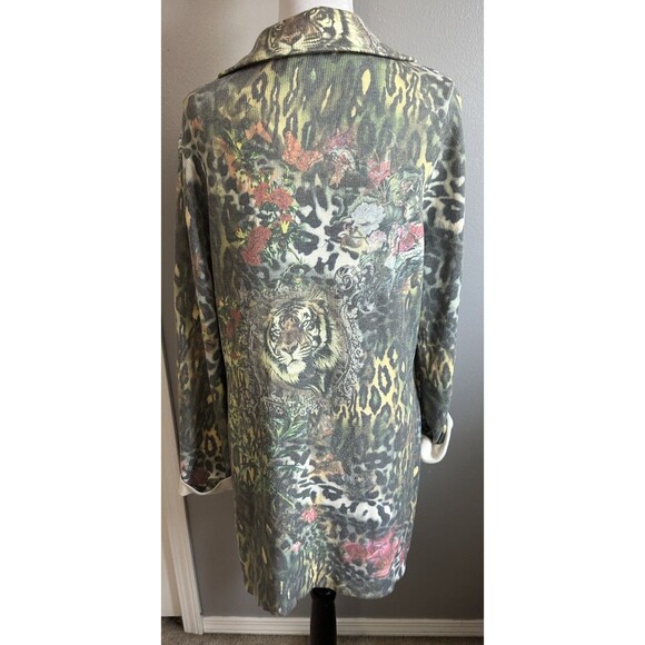 Motive… Womens Knit Blazer Tiger Jungle Multicolor Print Lightweight Jacket Sz L - Picture 4 of 8